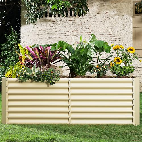 6x3x2ft Galvanized Raised Garden Bed (6×3×2ft（Rectangular） / Cream Yellow)