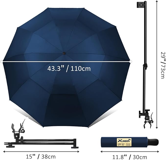 UPF 50+ Beach Umbrella with Adjustable Universal Clamp