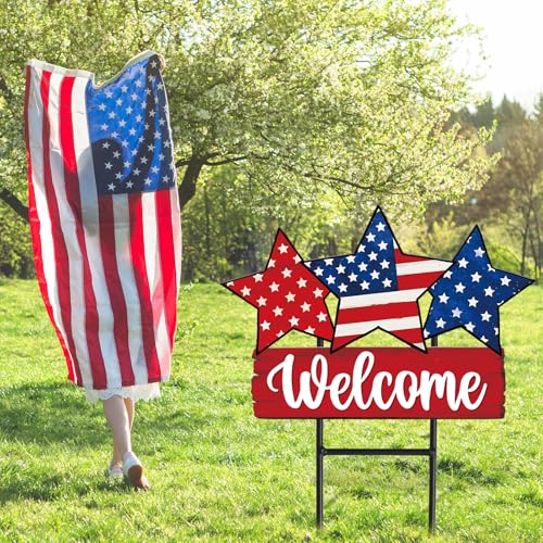 Patriotic Metal Garden Stakes Vintage 4th of July Star Decorative Lawn Sign Welcome Yard Sign for 250th Anniversary Independence Day Home Outside Lawn Porch Decor (Patriotic Star)