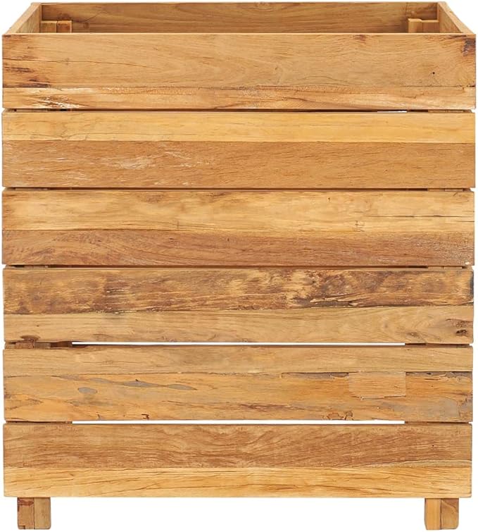 Raised Bed 19.7"x15.7"x21.7" Solid Wood Teak and Steel,Raised Garden Bed,Outdoor Planters for Flower Herb Garden