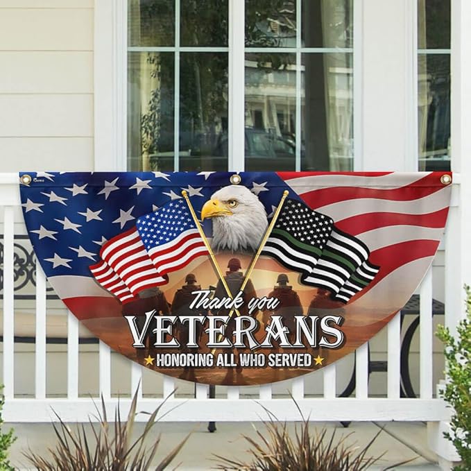 FLAGWIX Thank You Veterans Flag - Non-Pleated American Eagle Fan Flag Bunting 1x3 ft - Veteran Gifts for Men Women, Patriotic 4th of July Memorial Day Decorations Outdoor for Home Garden Decor