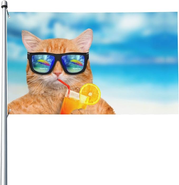 Outdoor Flags Cat Summer Garden flag Double Sided Yard Flags 3x5FT Spring Summer Holiday Garden Decor for Outside, Lawn, Porch, Balcony.