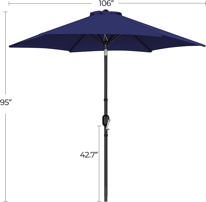 Yaheetech 9FT Patio Umbrella Outdoor with Heavy Duty Base Included,Table Umbrella with Push Button Tilt and Crank, UV Protection Waterproof for Yard/Outdoor/Wedding Parties and Events - Navy Blue