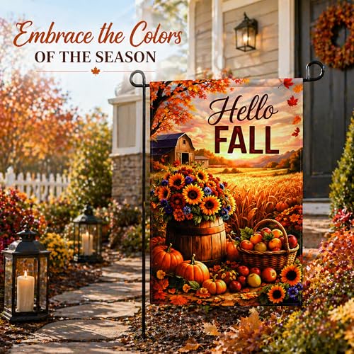 Fall Decor Hello Fall Garden Flag (Black)