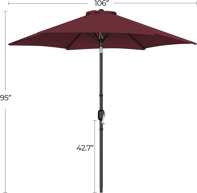 Yaheetech Patio Umbrella, 9FT Outdoor Table Market Umbrella with Push Button Tilt and Crank, Yard Sun Shade with Sturdy Ribs for Garden, Deck, Backyard, Pool, Burgundy