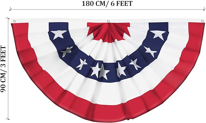 USA Pleated Fan Banner Patriotic Half Fan Flag with Canvas Header and Brass Grommets for 4th of July Memorial Day Indoor Outdoor Decoration (2, 3x6 Feet)