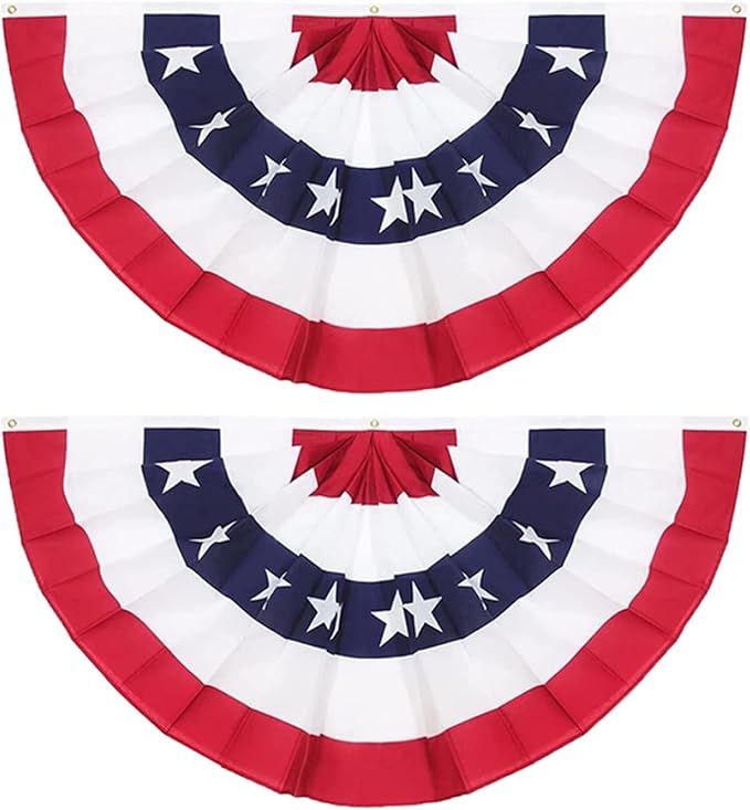 2x4 Ft American Pleated Fan Flag (Set of 2) – USA Patriotic Half Fan Bunting for Memorial Day & 4th of July Decorations Outdoor, 250th Anniversary USA Flag, Patriotic Decorations for Home Garden