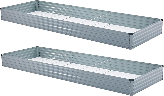 2 Pack 12x4x1FT Galvanized Raised Garden Beds Kit Outdoor Metal Gardening Planter Box for Vegetable Elevated Flower Herbs,Gray