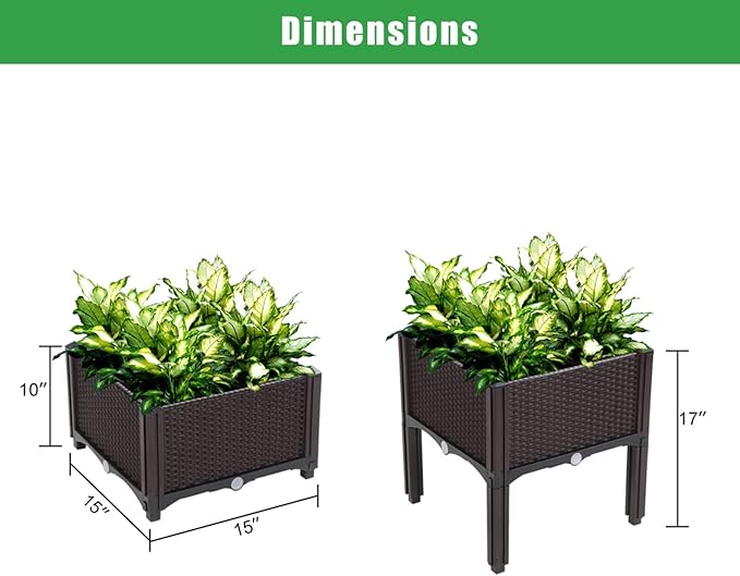 Outvita 2 Sets Raised Garden Bed with Legs, Square Elevated Planter Garden Box with Drainage Plug for Indoor Outdoor Planting Flowers Vegetables Tomato and Herbs(Brown)