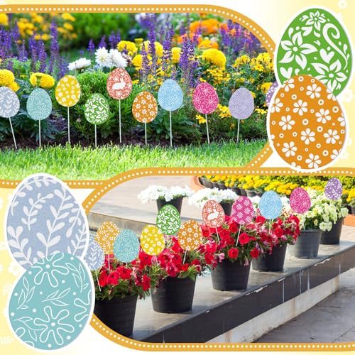 12 Pcs Colorful Easter Eggs Yard Signs with Stakes (Easter Eggs)