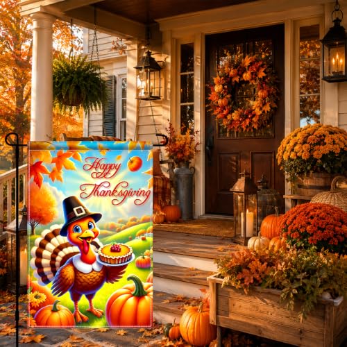 Happy Thanksgiving Turkey Garden Flag 12x18 Inch Fall Decor (Turkey)