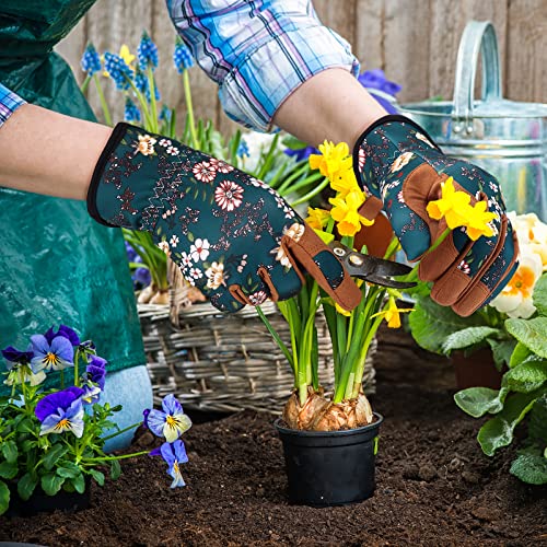 Gardening Gloves for Women (Brown+green)