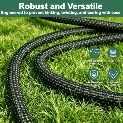 25FT Flexible Garden Hose & 10Modes Nozzle (Green-Black / 25 Feet)