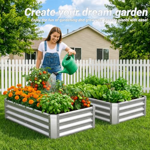 2Packs 4x2x1 FT Galvanized Raised Garden Beds Outdoor (Galvanized / 4×2×1 ft (2Packs))