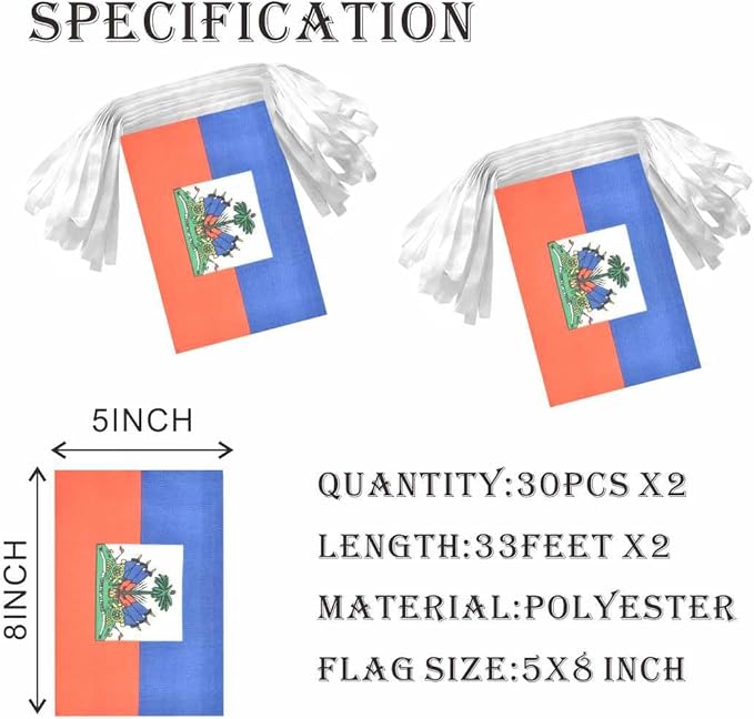 2 Pack Haiti Flag Banner String Small Mini 66 Feet 60 Pcs Haitian Hanging Flags Decoration