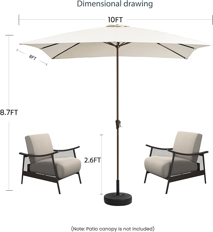 8x10FT Rectangular Patio Umbrella with Push Button Tilt & Crank Lift for Garden,UV Protection Outdoor Umbrella for Deck,Pool and Yard,White