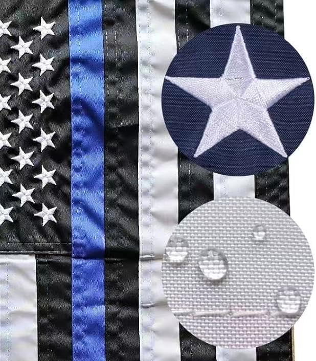 2 Pack Thin Blue Line American Garden Flag 12x18 Inch - Embroidered Stars Double Edge Sewing, Black White and Blue Police Flag to Honor Law Enforcement Officers