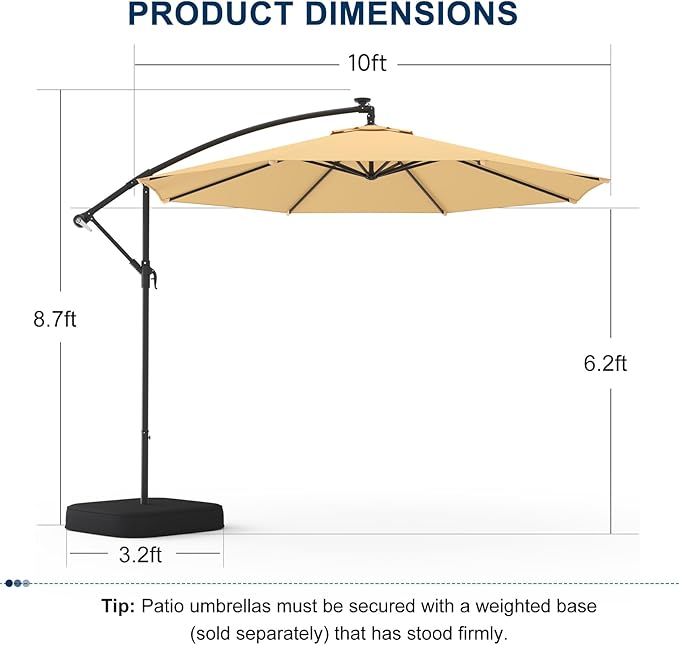 10FT Patio Umbrella with Base Included, Outdoor Offset Cantilever Umbrella, Infinite Tilt, UV Protection for Backyard, Lawn, Garden & Pool