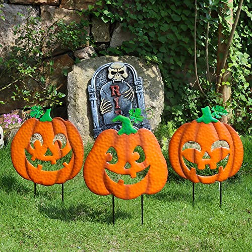 3 Pack Halloween Lighted Pumpkin Garden Stakes