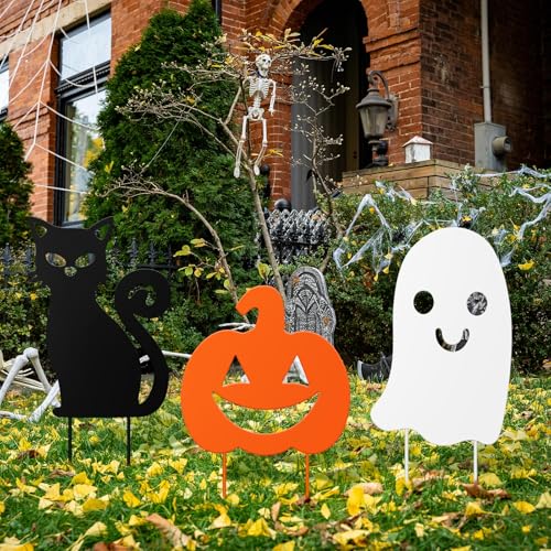 3 Pcs Metal Halloween Outdoor Yard Decor (Mixed Style / Black,white,orange)