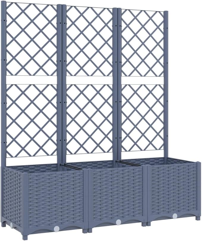 Garden Planter with Trellis Blue Gray 47.2" x 15.7" x 53.5" PP Raised Garden Bed Elevated Planter Box for Outdoor Plants with Support for Climbing Plants Like Tomatoes, Peas, and Roses