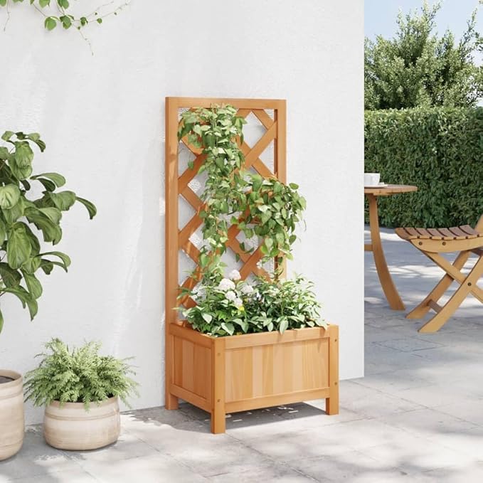 Planter with Trellis, Patio planters Raised Flower Bed Gardening Box Standing Planter Suitable for Nursery Courtyard Orchard Corridor Brown Solid Wood Fir