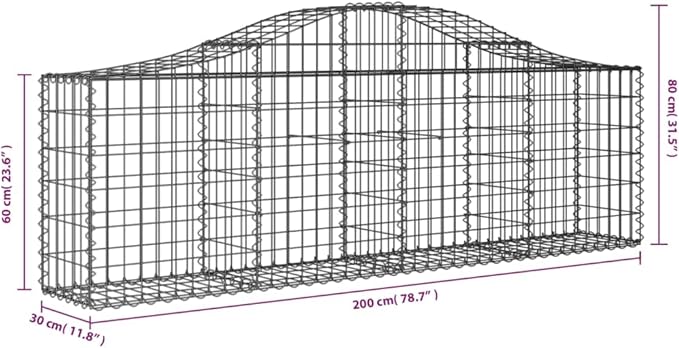 Arched Gabion Baskets,Greenhouse Planter,Decorative Patio Planters,Patio Raised Beds,Vegetable Planters,Herb Planters,for Deep-rooted vegetables,Flowers,2 pcs 78.7"x11.8"x23.6"/31.5" Galvanized Iron