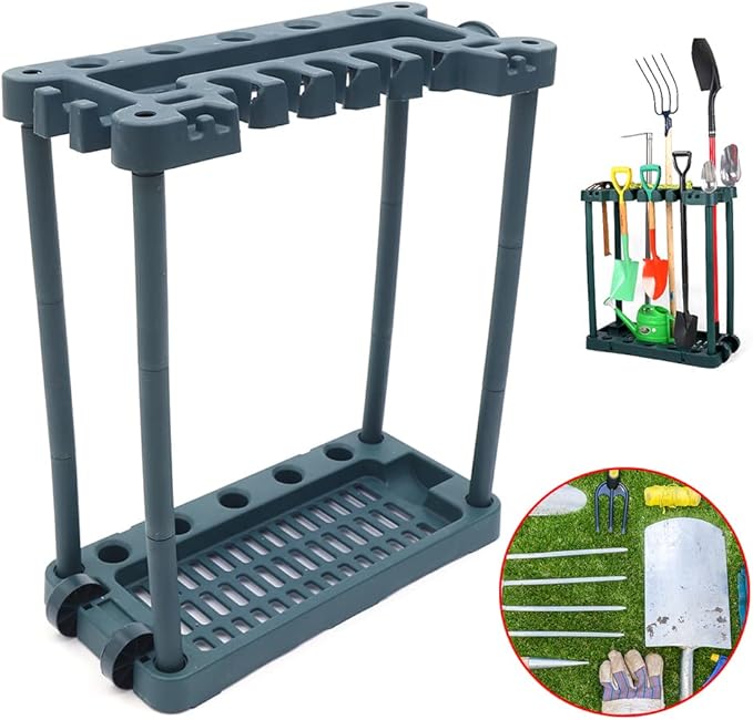 Garden Tool Organizer, Rolling Storage Rack Tower Yard Tool Organizer Cart Heavy Duty Garden Tool with Wheels Stand up to 40 Long Handled Tools for Yard, Shed, Outdoor