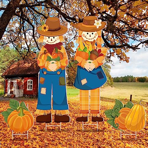 4 Pieces Fall Outdoor Decorations Scarecrow Yard Stake for Garden (Scarecrow)