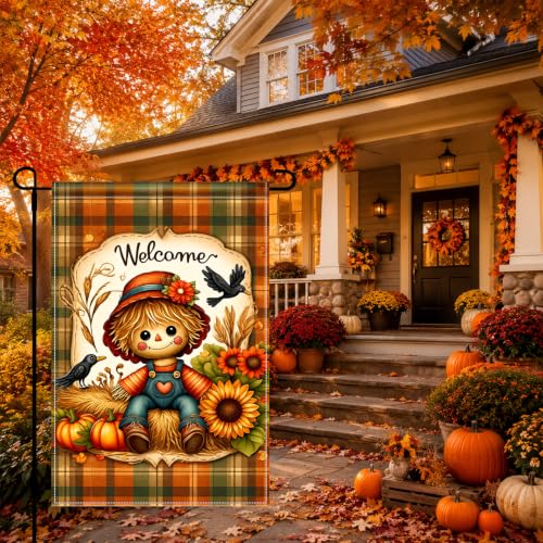 Fall Thanksgiving 12x18 Inch Garden Flag Scarecrow Pumpkin Decor (Scarecrow)
