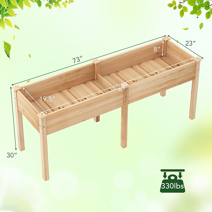 Giantex Raised Garden Bed with Legs, 73"x23"x30" Elevated Wood Planter Box w/Divider Panel, Drainage Holes, Ideal for Flower Herb Vegetable, Raised Garden Beds Outdoor for Gardening Backyard Patio
