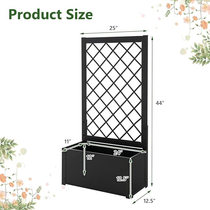 Giantex Raised Garden Bed with Trellis, 44" Metal Vertical Planter with Garden Trellis, Diamond Lattice for Vine Plant Flower Climbing, Indoor & Outdoor Use for Yard Garden Balcony