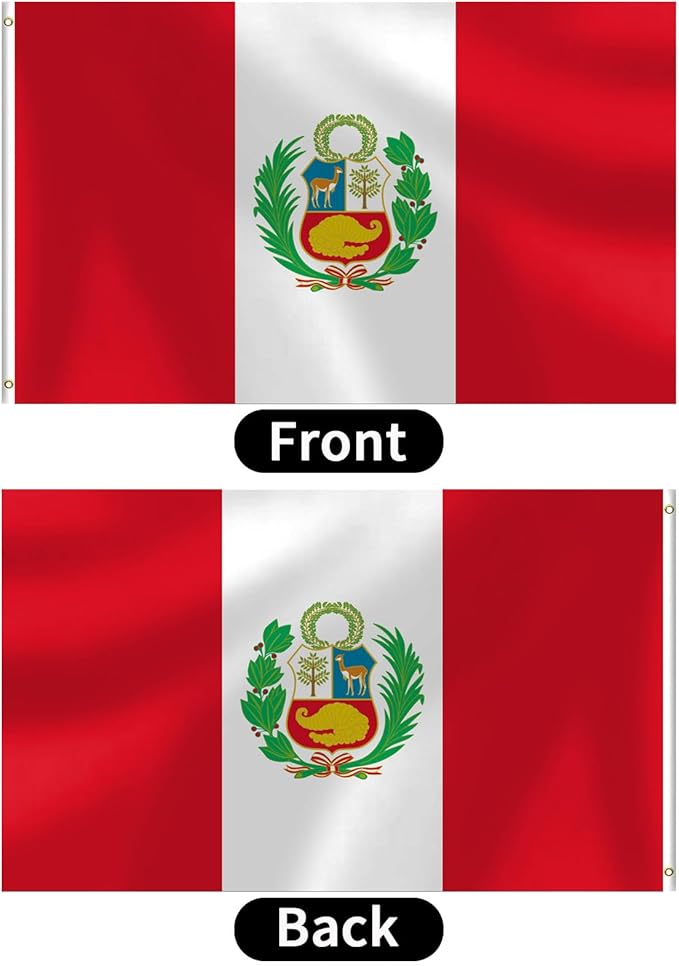 Peru Flag 3x5 FT Heavy Duty Peruvian Flag Double Stitched Vivid Color Fade Proof Outdoor Decor With Brass Grommets(Peru)