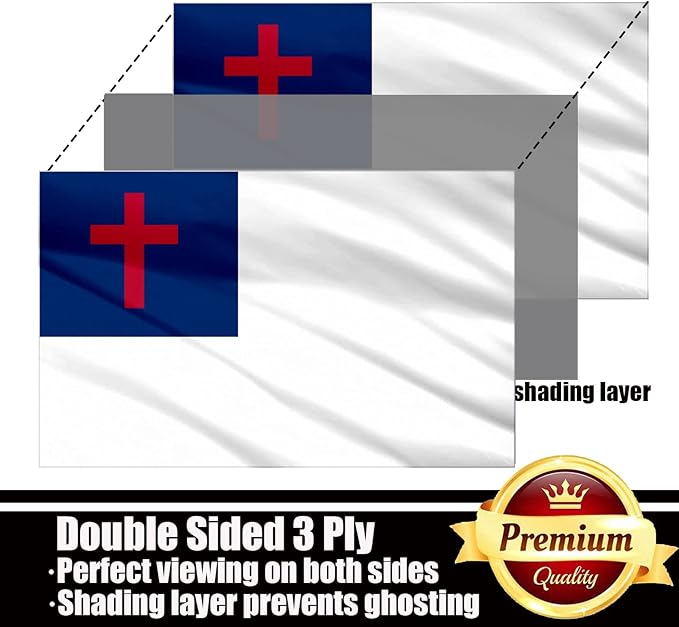 Christian Jesus Cross Flag 3x5 Outdoor Double Sided 3 Ply-Vivid Color Clear Pattern Reinforcement Sewing Durable Polyester with 2 Brass Grommets