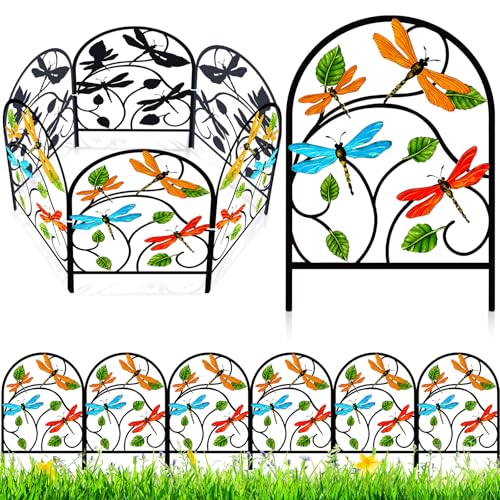 6 Pack Dragonfly Garden Fence 16.5" H x 11.8" W Metal Border (Dragonfly)