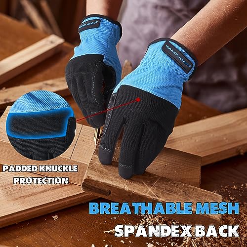 Work Gloves for Men & Women (Black Blue (1 Pair) / Small)