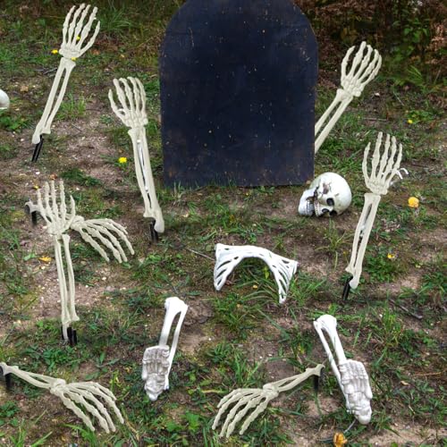 10 PCS Halloween Skeleton Arm Decor White Hands Stakes for Outdoor