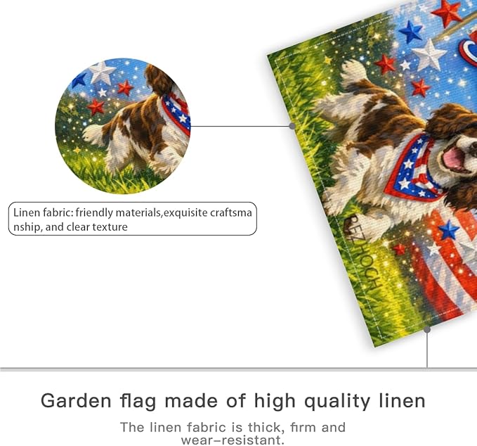 Patriotic English Springer Spaniel Garden Flag 12x18 Inch,American Independence Day Outdoor Yard USA Flag Funny Animal,Red White Blue 4th of July Lawn Porch Double Sided Outside Decor