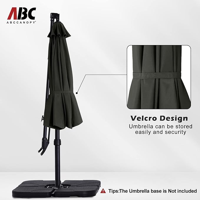 ABCCANOPY 10FT Cantilever Patio Umbrella with Base Stand, Offset Hanging Outdoor Umbrella, 360° Rotation & Tilt Adjustment, UV Protection, Fade Resistant Fabric for Pool, Deck, Garden, Backyard（Light Beige）