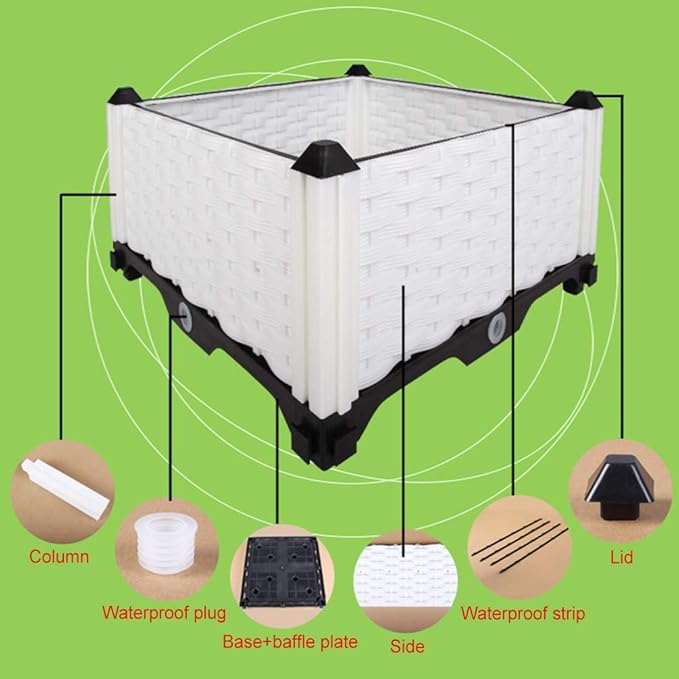 BAOYOUNI Raised Garden Bed Kit DIY Plastic Planter Box for Growing Fresh Vegetables, Herbs, Flowers & Succulents in Balcony, Rooftop, Patio or Yard, White, 61.41'' x 15.35'' x 8.66''