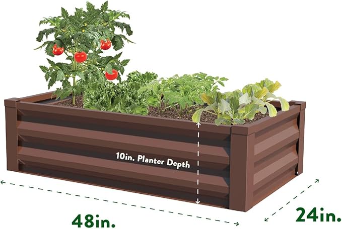 Greenes Fence Timber Brown Powder-Coated Metal Raised Garden Bed Planter 24" W x 48" L
