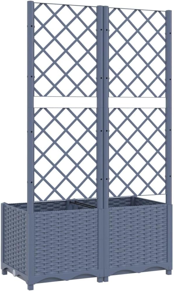 Raised Garden Planter with Trellis Blue Gray 31.5"x15.7"x53.5" PP Elevated Planter Box for Outdoor Gardening Flower and Vegetable Garden Raised Bed Outdoor Plant Stand