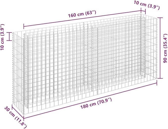 Gabion Raised Bed, Silver Galvanized Steel, Large Rectangular Outdoor Planter Box, 70.9x70.9x35.4 Inches, Durable Garden Bed for Outdoor Plants