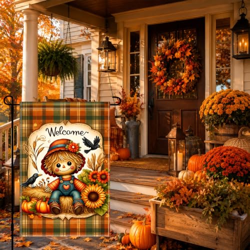 Fall Thanksgiving 12x18 Inch Garden Flag Scarecrow Pumpkin Decor (Scarecrow)
