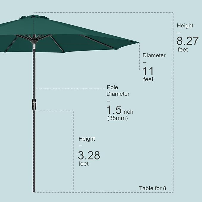 Tempera Patio Market Outdoor Table Umbrella with Auto Tilt and Crank, Large Sun Umbrella with Sturdy Pole & Fade Resistant Canopy, Easy to Set