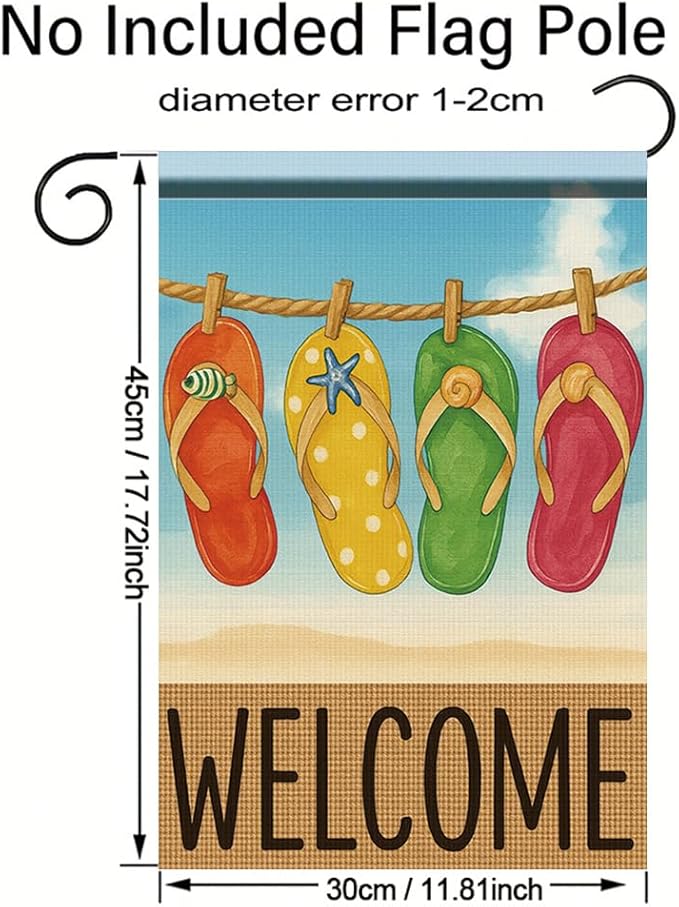 Summer Flip Flop Garden Flag 12x18 Inch Double Sided Outdoor Yard Banner Colorful Beach Sandal Design Welcome Sign for Pool Patio Porch Home Decoration