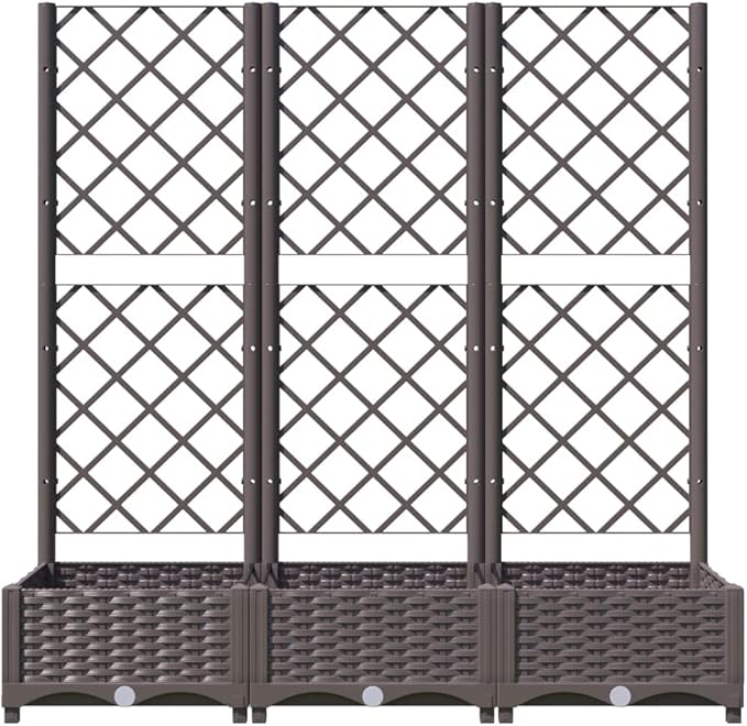 Garden Planter with Trellis Brown 47.2" x 15.7" x 47.8" Outdoor Raised Garden Bed Elevated Planter Box for Climbing Plants, Flowers, and Vegetables - Weather-Resistant PP Material