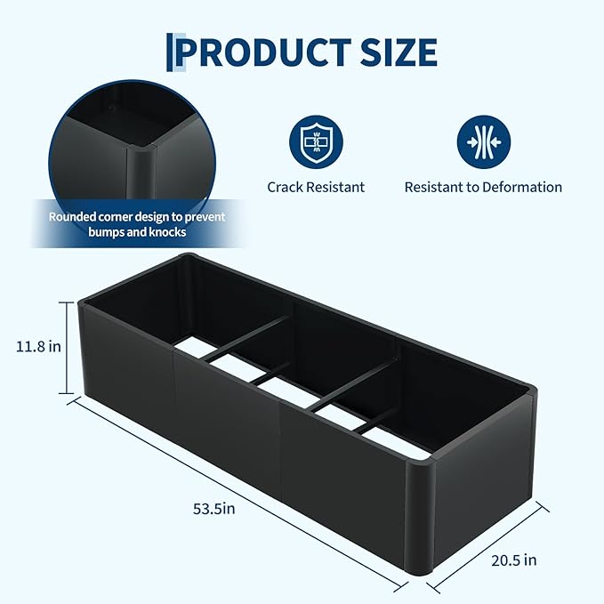 Garvee 54"x20" Large Rectangular Metal Planter with Rounded Corners, Modern Heavy Duty Steel Raised Garden Bed, Open Base Design & Snap-On Assembly for Outdoor Patio, Garden