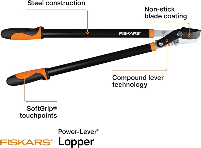 Fiskars 28-Inch Power-Lever Garden Bypass Lopper and Tree Trimmer, Sharp Precision-Ground Steel Blade for Cutting Branches up to 1.75-Inch Diameter