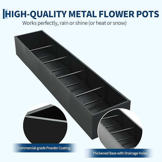 Garvee Extra Long Metal Planter Box with Drainage Holes, 68"X18"X12" Commercial & Home Outdoor Raised Garden Bed, Heavy Duty Steel Rectangular Planter, Snap-on Assembly